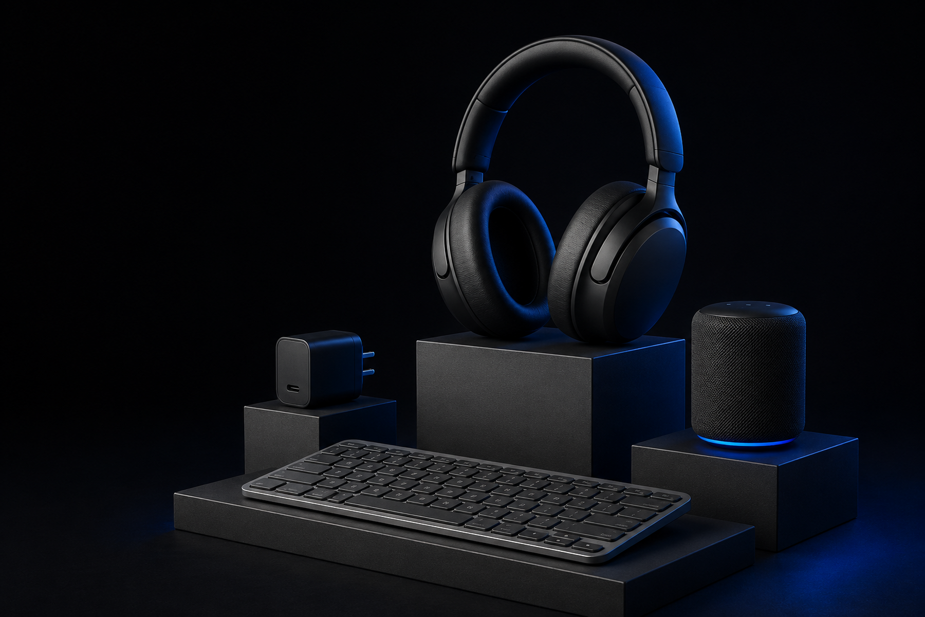 耳機、鍵盤、充電器與智慧音箱組成的 GAGAAL 3C 選品